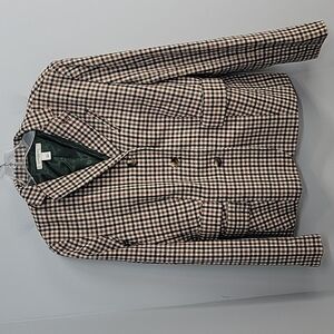 Liz Claiborne New York Tartan Brown Cream Black Wool Plaid Blazer